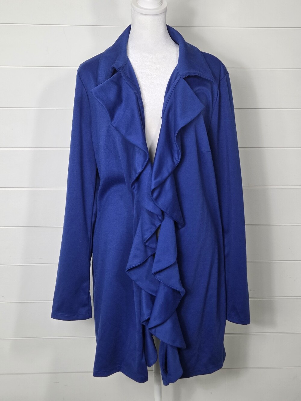 Cable & Gauge Royal Blue Ruffle Front Cardigan Size L NEW
